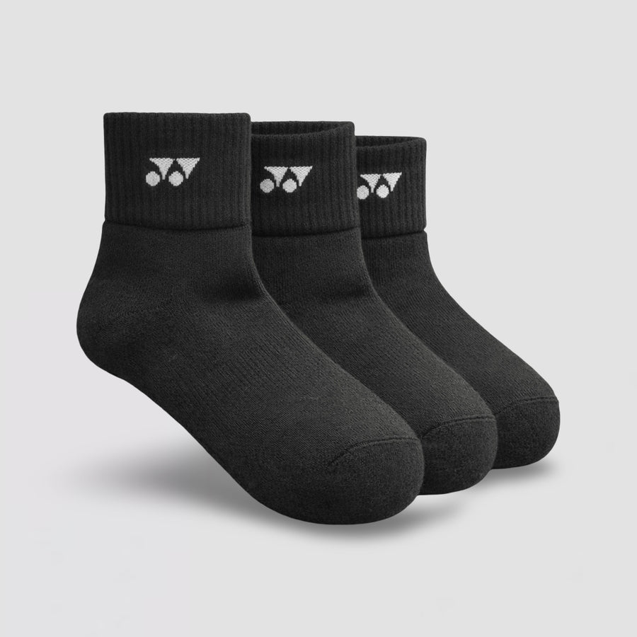 YONEX Unisex Sport Quarter Socks (Pack of 3) 19254EX Black