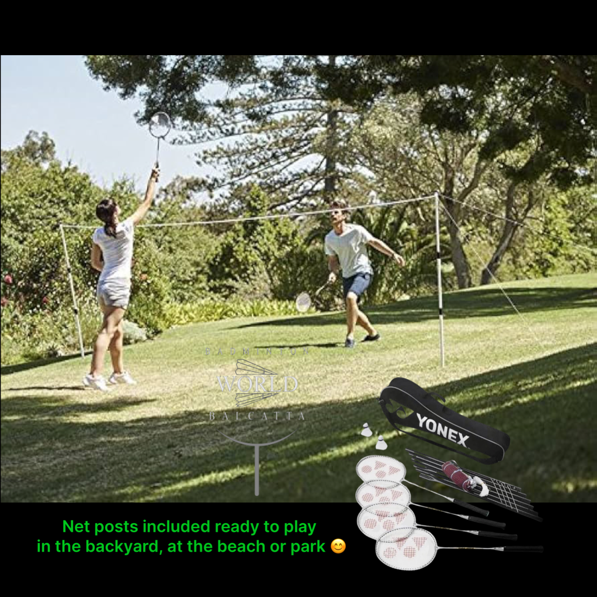 YONEX 4 Player Outdoor Badminton Set with Net and Poles